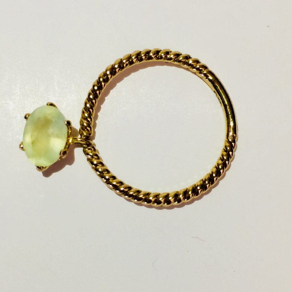 14K Gold Plated Prehnite Charm Ring